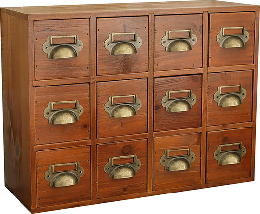 Vintage Mahogany 12-Drawer Apothecary Cabinet