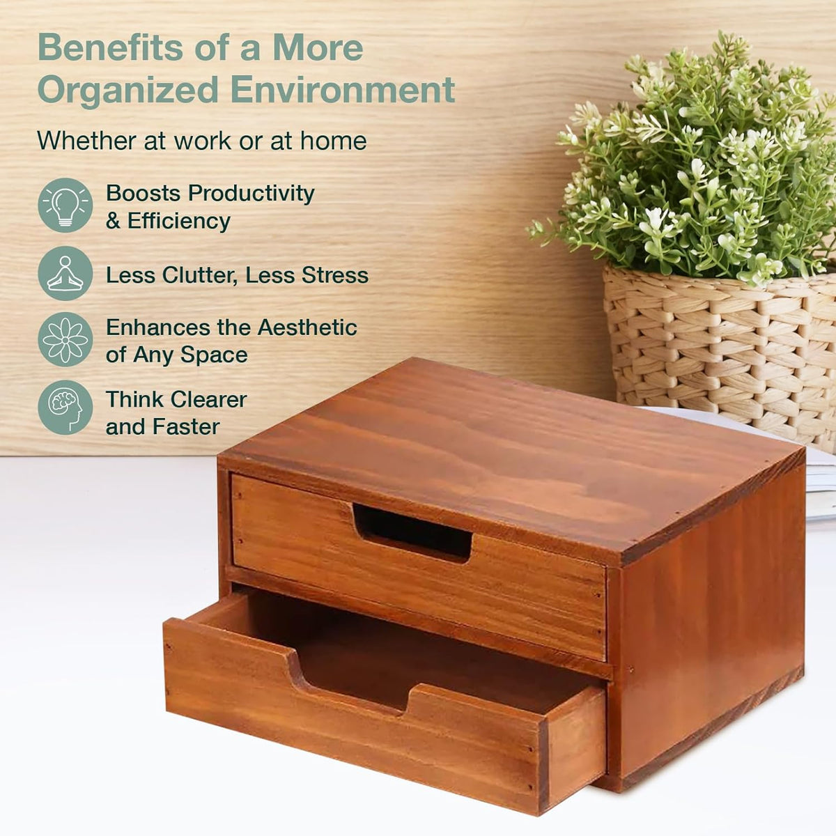 Double Drawer Desktop Storage Organizer in a Modern Wood Design Primo Supply l Curated Problem