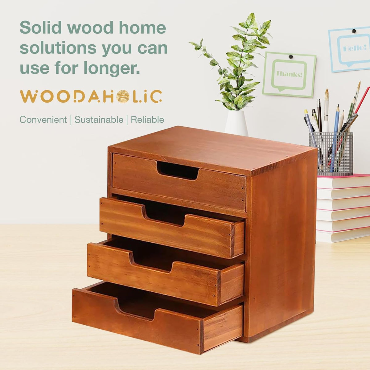 4 Drawer Desktop Storage Organizer in Modern Wood DesignDrawer Primo Supply l Curated Problem