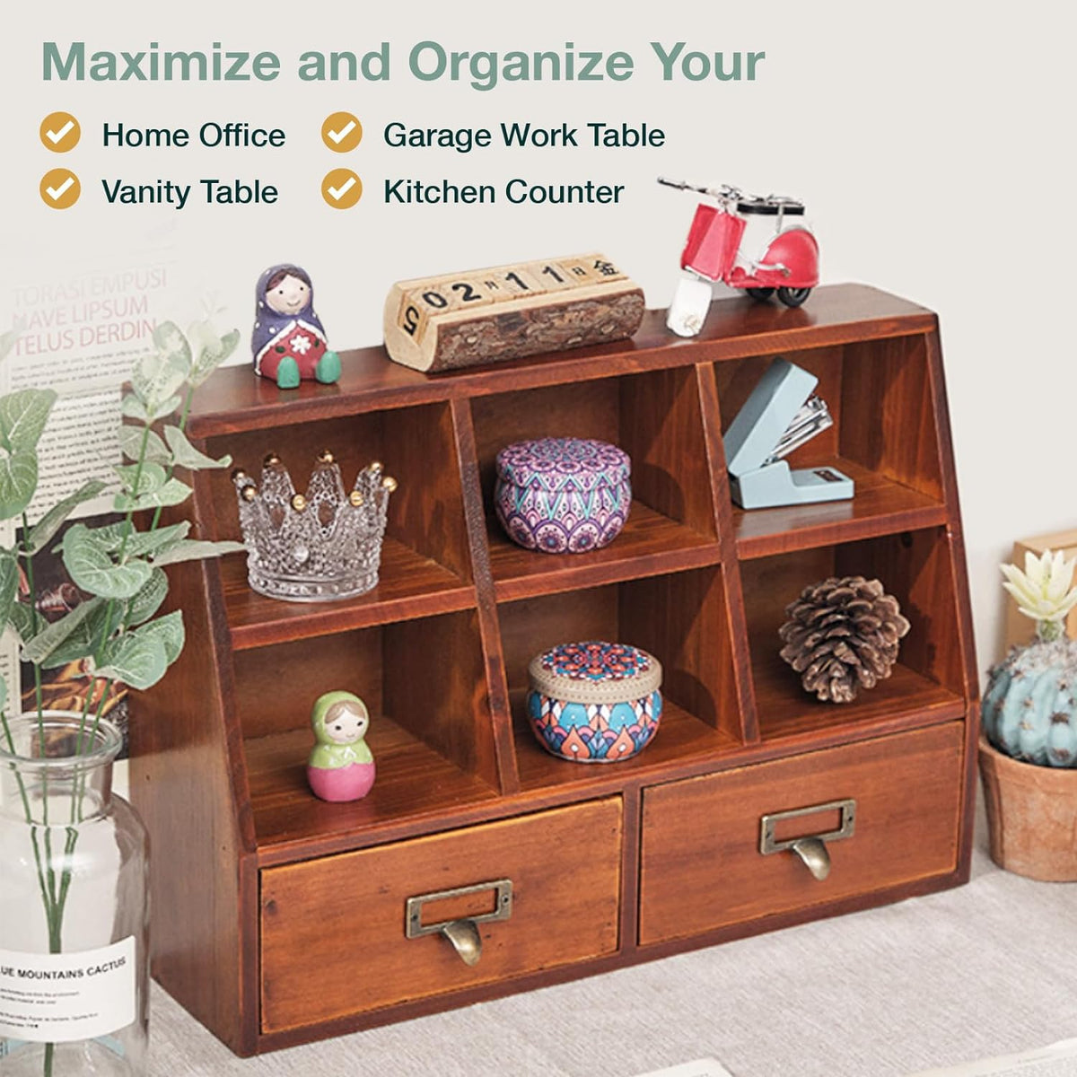 Vintage Mahogany Mini Pigeon Hole Organizer Desk Primo