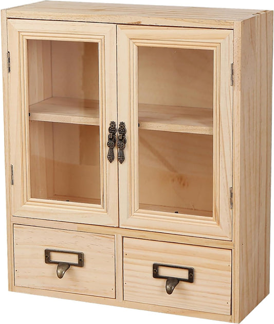Mini Table Top Storage Cabinet with Clear Glass Doors