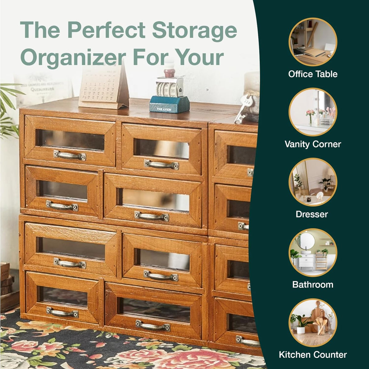 16Drawer Mahogany Wood Organizer Versatile Desktop Storage Primo