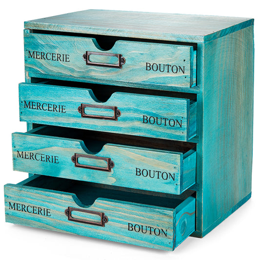 Sea Green Turquoise 4-Drawer Wood Desk Table Top Cabinet