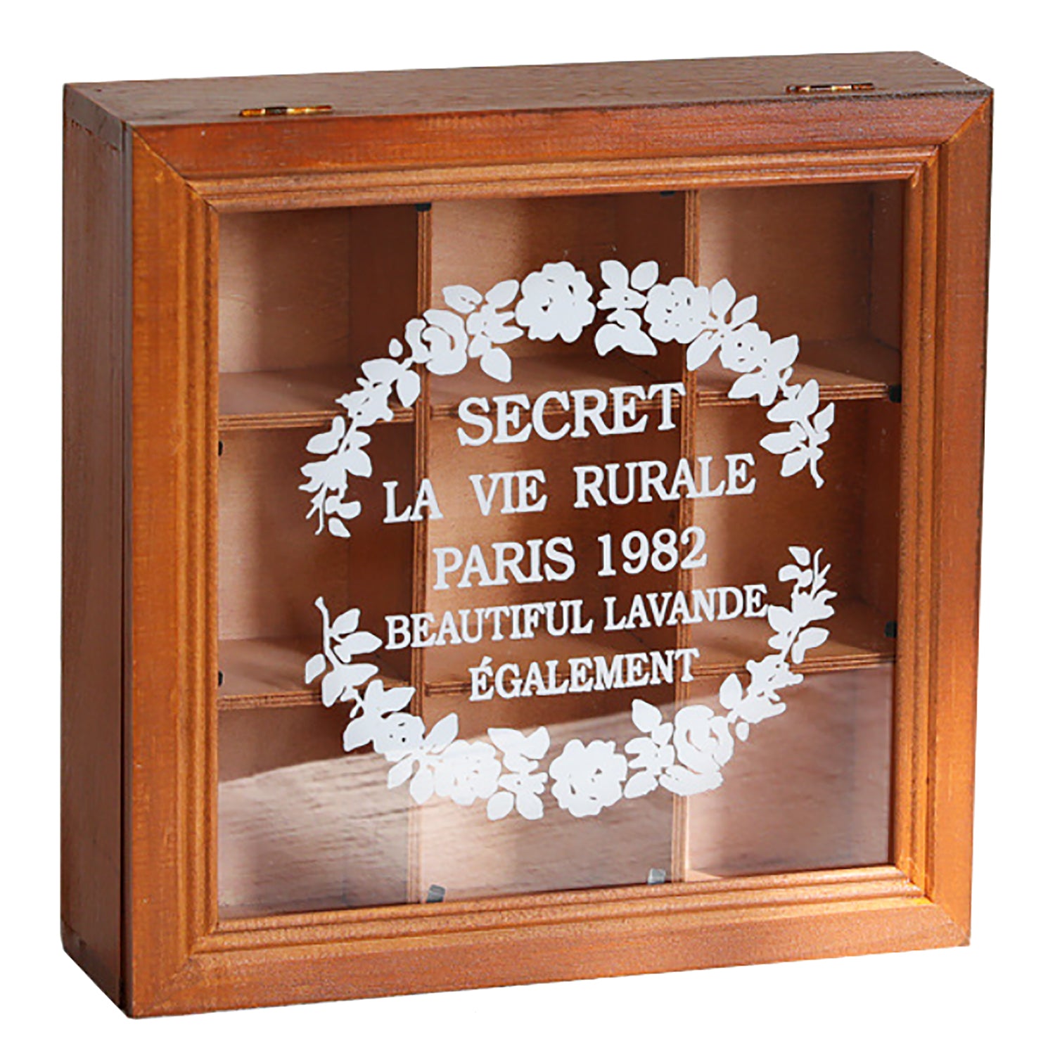 9-Slot Wood Glass Storage Box | Square Wood Organizer Box with