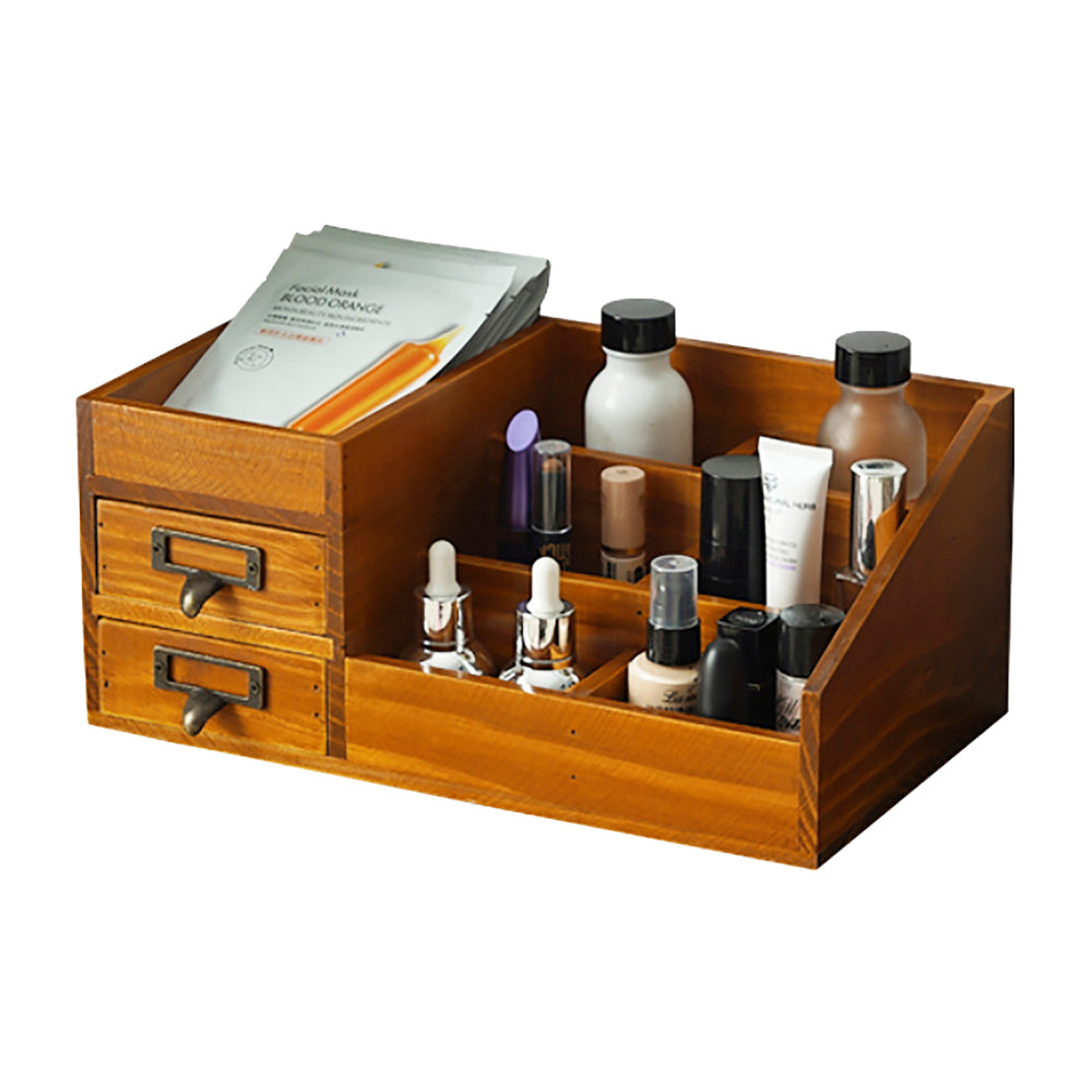 Wooden Rustic Vanity Table Top Makeup Organizer | Antique Wood
