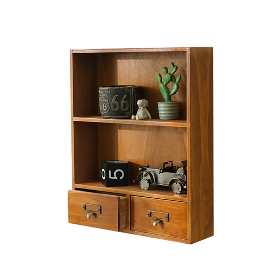 Wood Hanging Organizer with Drawers | Charming Classic Home Storage with 2 Label Handle Drawers