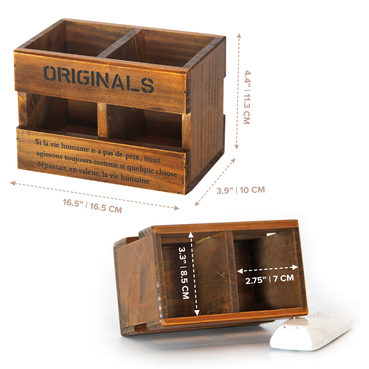 Rustic TV AC Remote Control Holder Tray Dual Crate Storage Organizer L