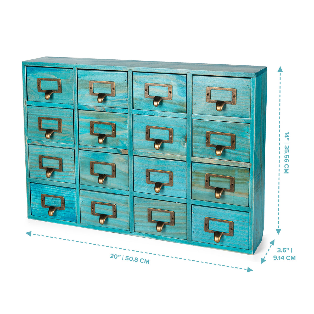 Teal Turquoise Vintage Wood 16 Mini Card Catalog Drawers Apothecary Ca