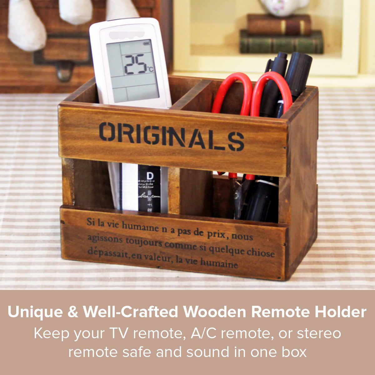 Rustic TV AC Remote Control Holder Tray Dual Crate Storage Organizer L