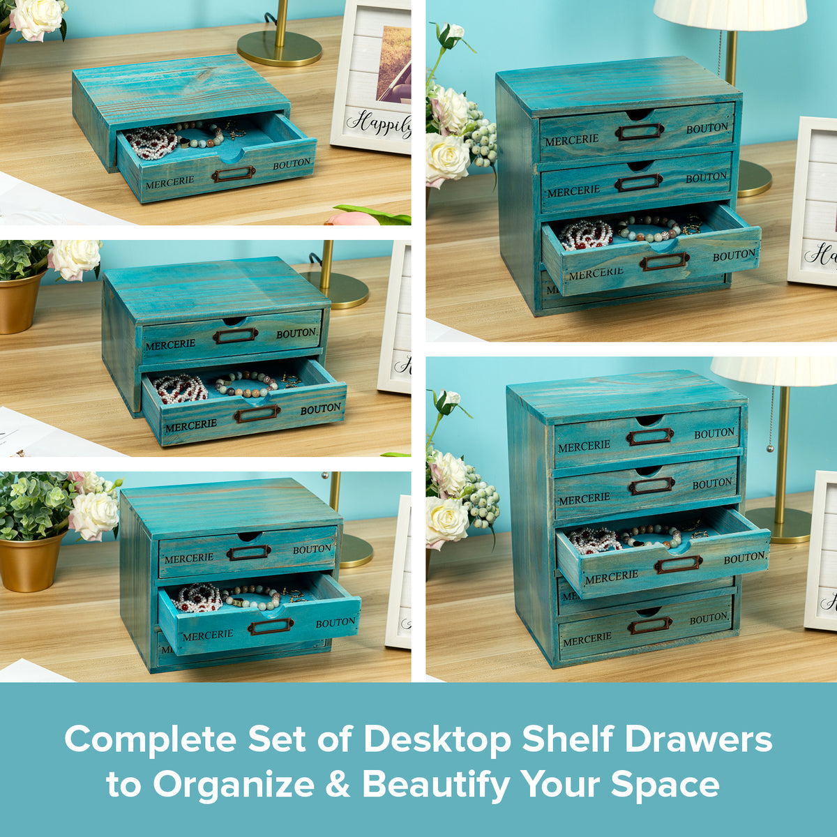 Teal 5-Drawer Wood Desktop Vintage Organizer  French Euro Farmhouse S –  Primo Supply l Curated Problem Solving Products
