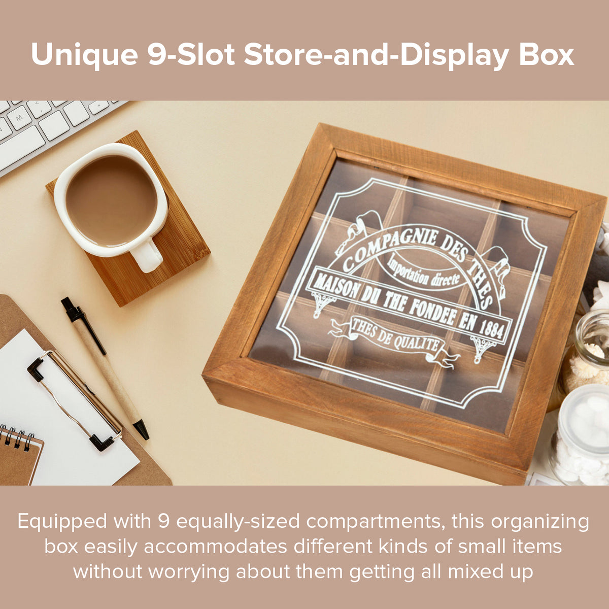 9-Slot Wood Glass Storage Box  Square Wood Organizer Box with Divider –  Primo Supply l Curated Problem Solving Products