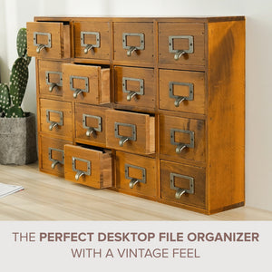 Vintage Traditional Apothecary | Wooden 16 Drawer Desktop Cabinet Organizer