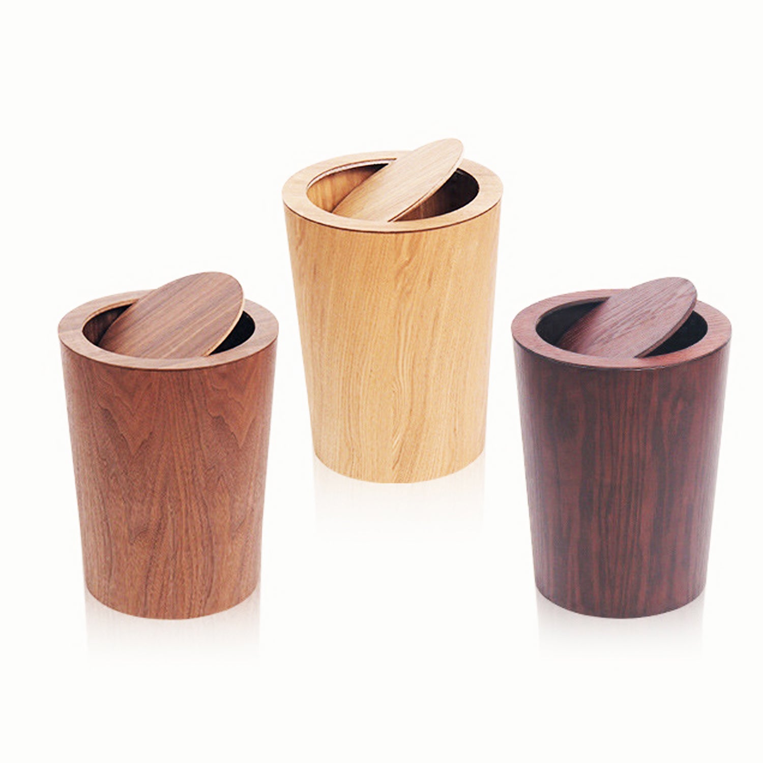 TRASHAHOLIC - Solid Wood Made Modern Round Trash Can with Lid
