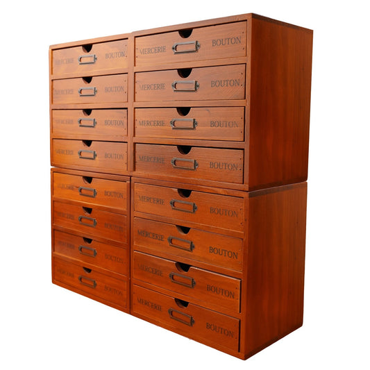 Mix and Match Set of 4 - Wood Card Catalog Storage 16-Drawer Box | Declutter Everything At Once