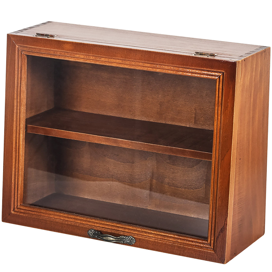 2-Tier Mini Display Cabinet - Wooden Storage Display Organizer with Dust Free Glass Door
