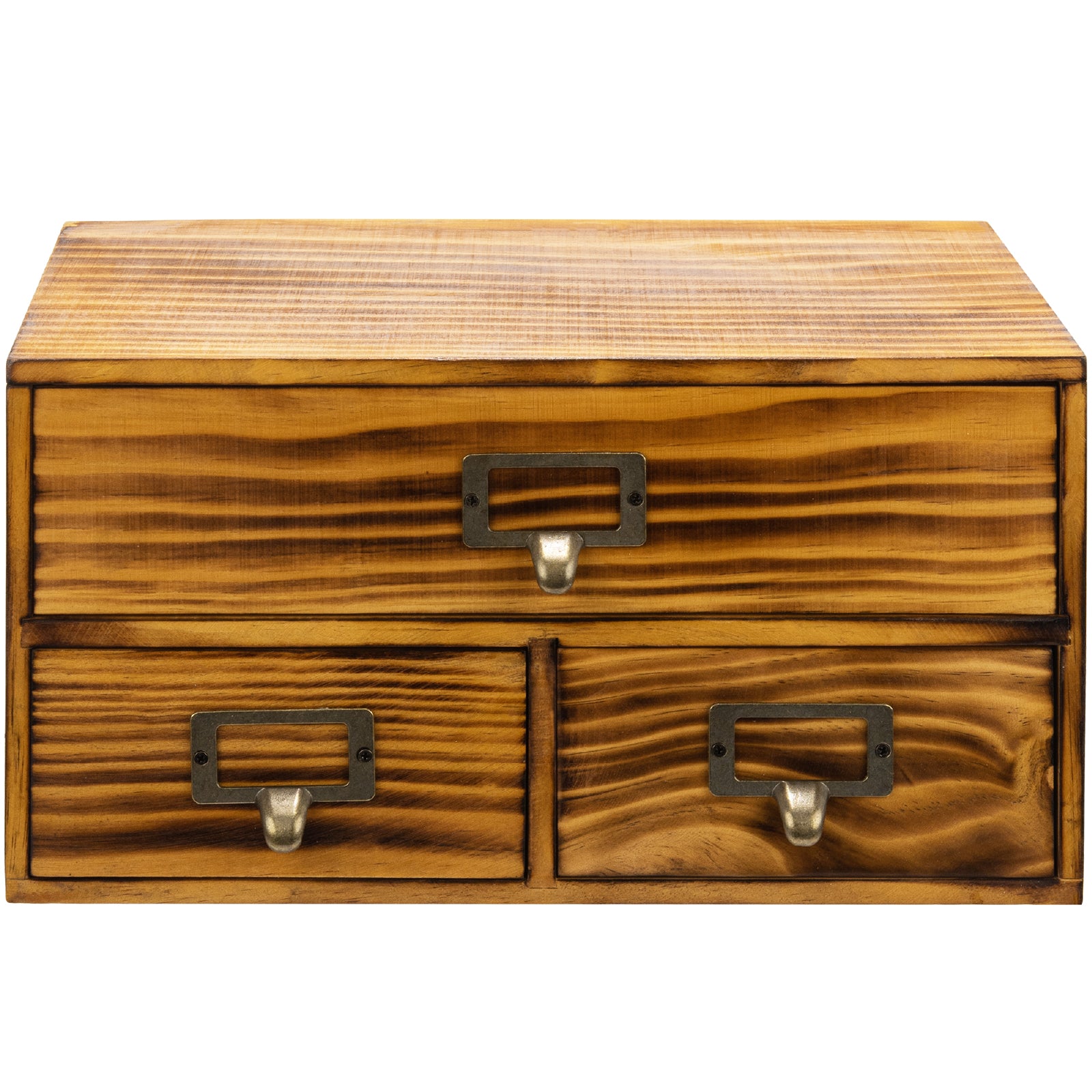 Load image into Gallery viewer, 3-Drawer Charred Ebony Wood Desktop Cabinet - Classic Brown Desktop Chest Drawer Unit