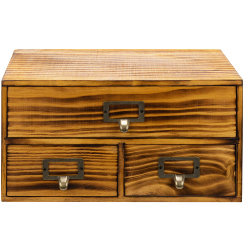 3-Drawer Charred Ebony Wood Desktop Cabinet - Classic Brown Desktop Chest Drawer Unit