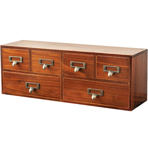 6-Drawer Vintage Desk Organizer Classic Brown Wood Storage Drawers for Tabletop - Slim Retro Style