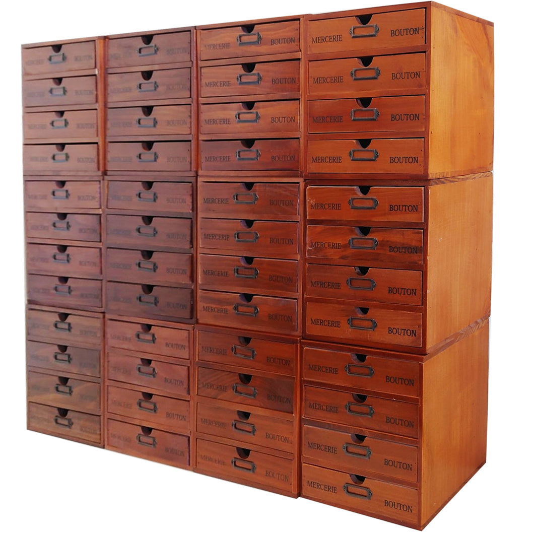 48-Drawer Wooden Storage Box-12*4-Drawer Desktop Organizer Units with Label Holders