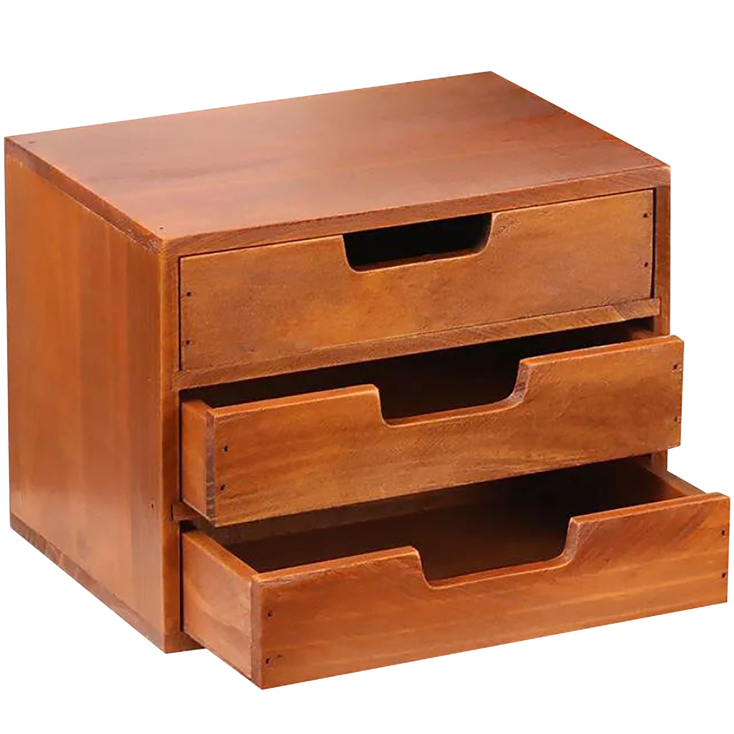 Triple Drawer Desktop Storage Organizer in Modern Wood Design-Countertop Organizer Drawer in Mahogany Wood