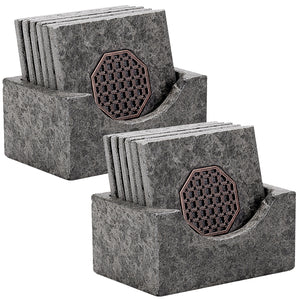 Greystone Boulder Square 3x3'' Stone Coasters Set of Stylish Concrete Rock Drink Coasters with Stand