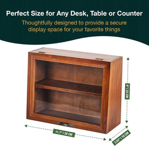 2-Tier Mini Display Cabinet - Wooden Storage Display Organizer with Dust Free Glass Door