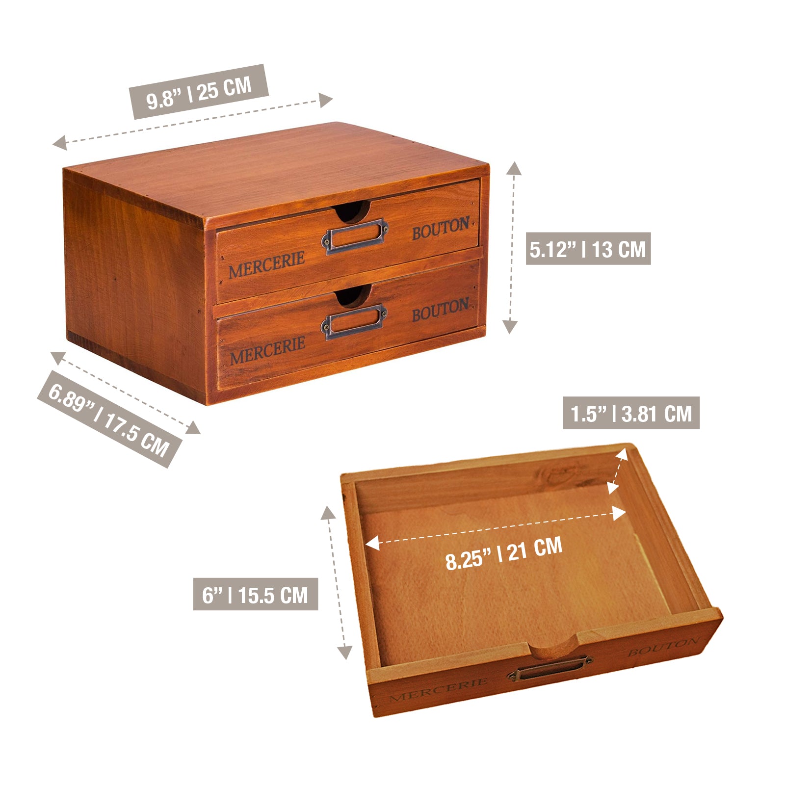 Load image into Gallery viewer, Stackable Vintage Wooden Storage Box | 2-Drawer Wood Cabinet Table Top Label Desk Organizer