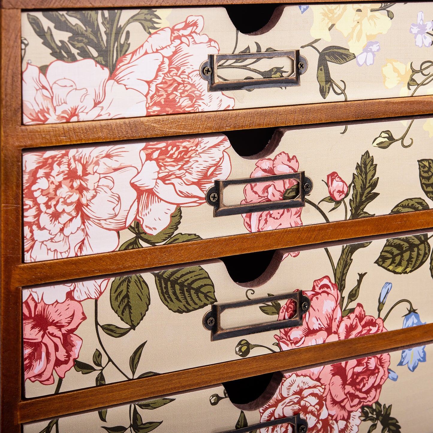 Desk Organizer with Vintage Off White Floral Motif Drawers - Wooden Storage Drawers for Tabletop