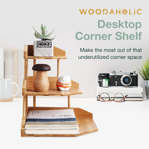 Corner Space Enhancer Wooden Desk Organizer-3 Level Wood Shelf for Corner