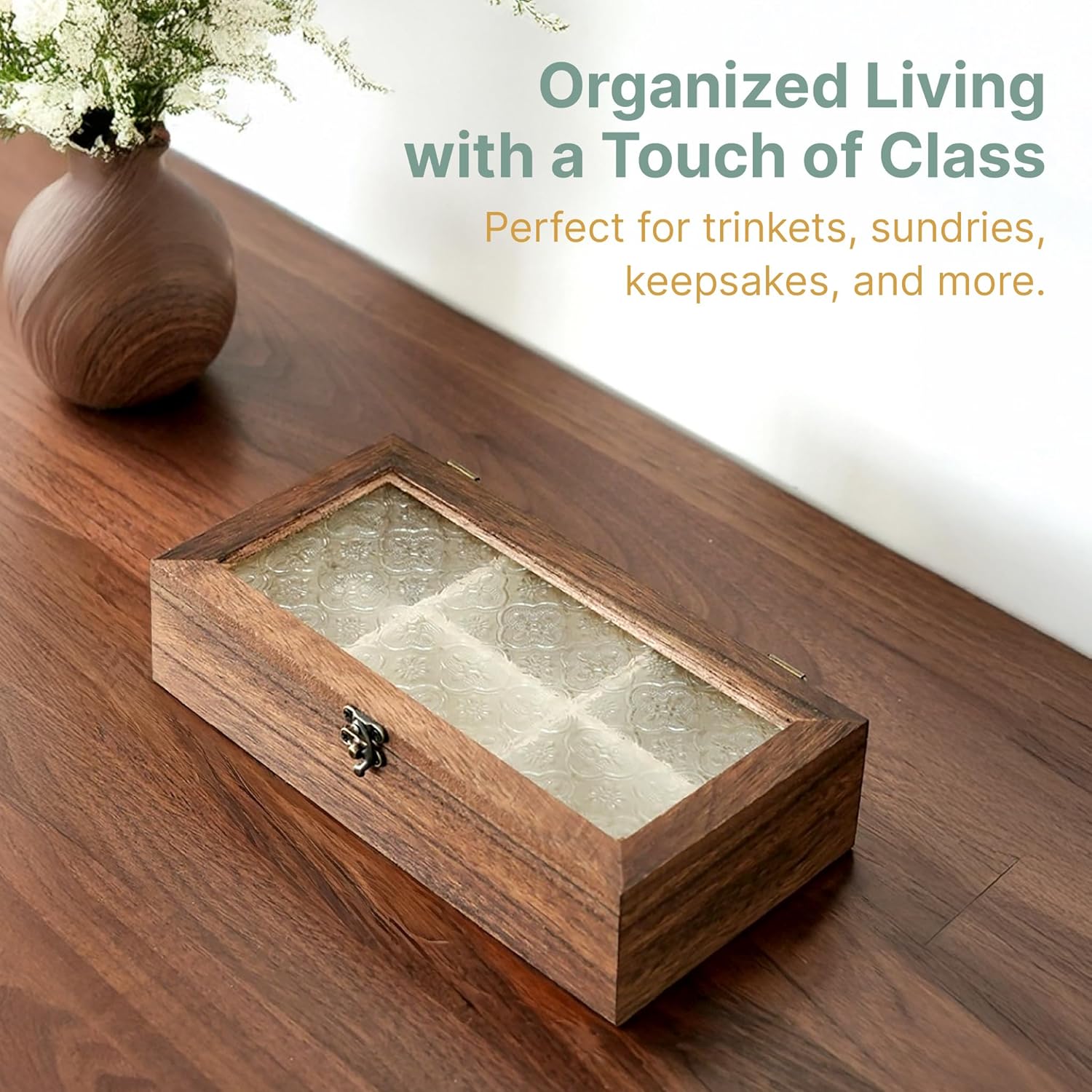 Set of 3 Moroccan Glass Wooden Boxes