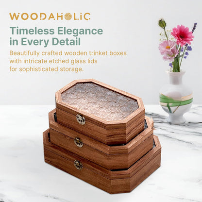 Set of 3 Solid Wood Storage Boxes with Lids 