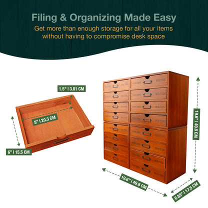 Mix and Match Set of 4 - Wood Card Catalog Storage 16-Drawer Box | Declutter Everything At Once