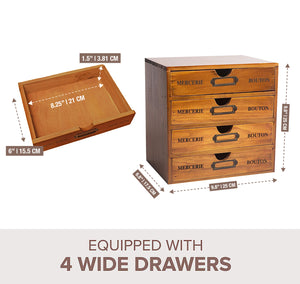 Stackable Vintage Wood 4 Drawer Desktop Wood Cabinet Organizer Box I Retro Craft Storage