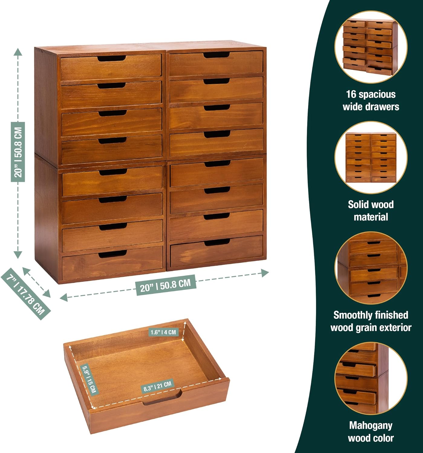 4-Pack of 4 Modern Mahogany Wood Desktop Organizer - Stackable Drawers ...