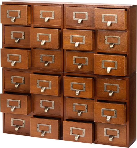 4-Pack Stackable Mahogany Card Catalog Drawers