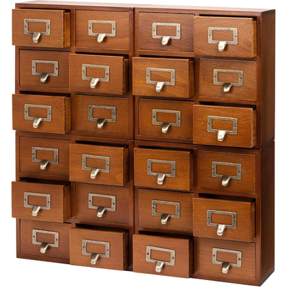 4-Pack Stackable Mahogany Card Catalog Drawers - Vintage 6-Drawer Office & Study Storage Cabinet