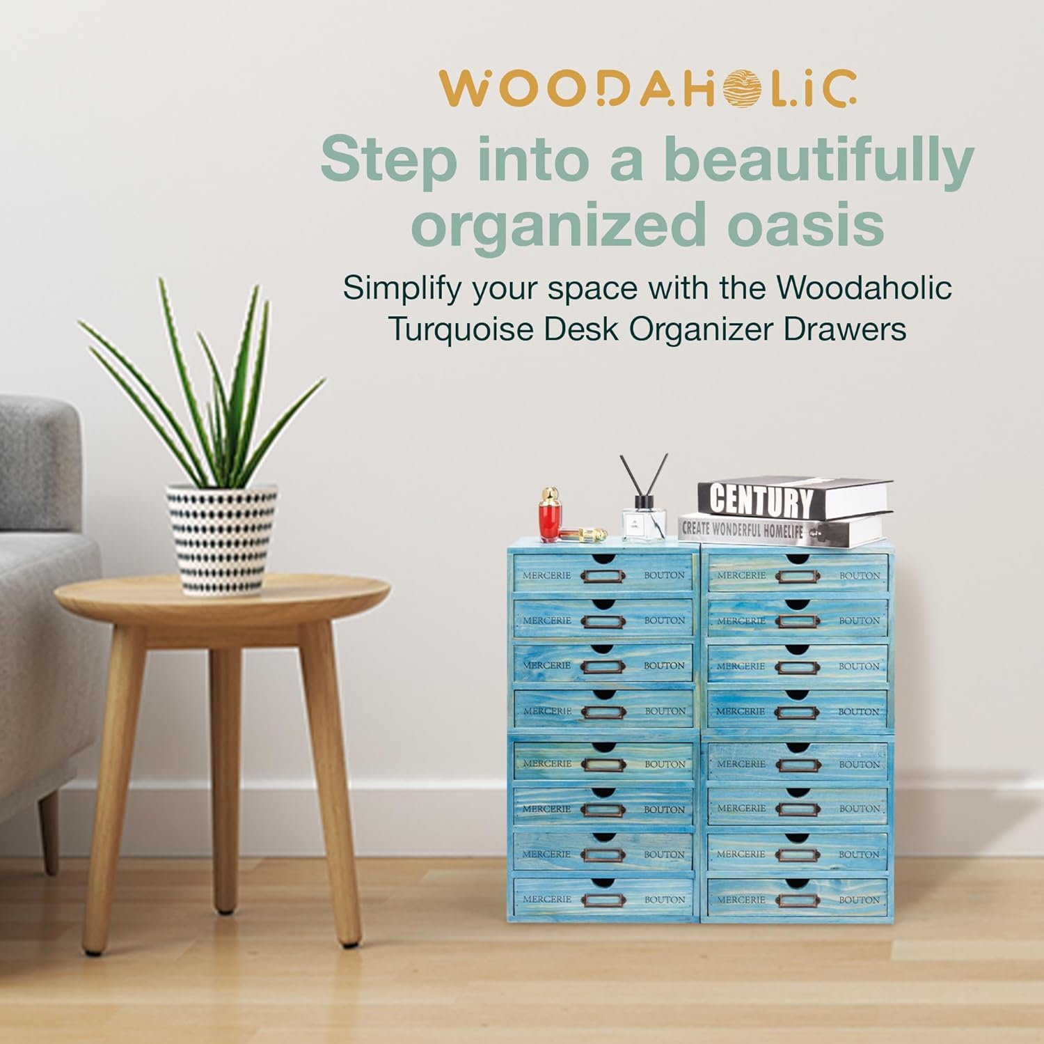 Load image into Gallery viewer, 4-Pack Turquoise Mini Stackable Drawers 