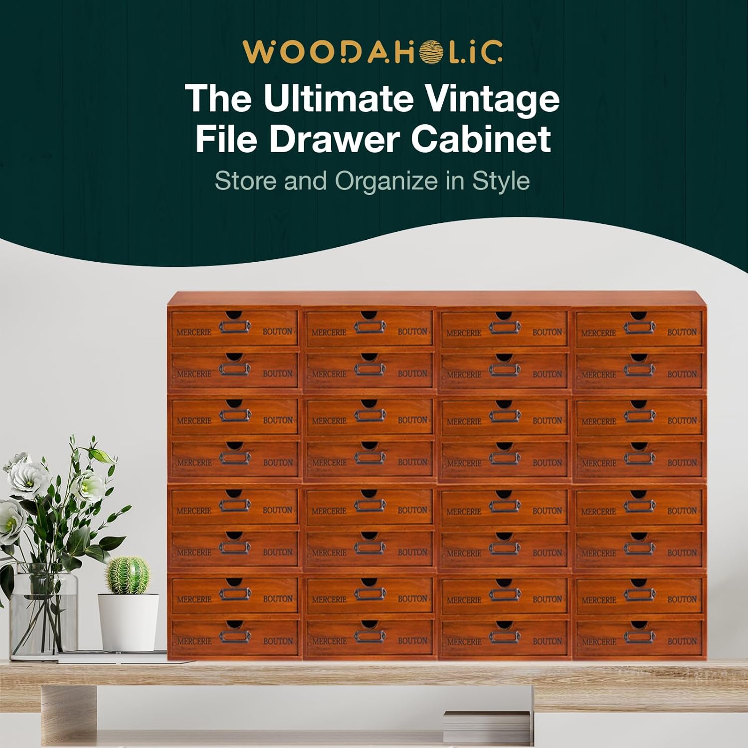 Load image into Gallery viewer, 48-Drawer Wooden Storage Box-12*4-Drawer Desktop Organizer Units with Label Holders