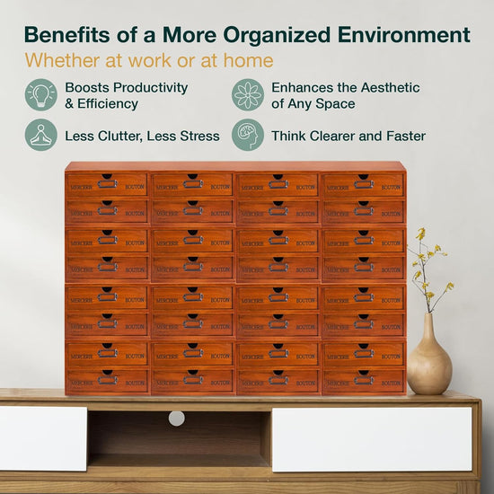 Large Stackable Modular 48-Drawer Wooden Storage Box-12*4-Drawer Deskt ...