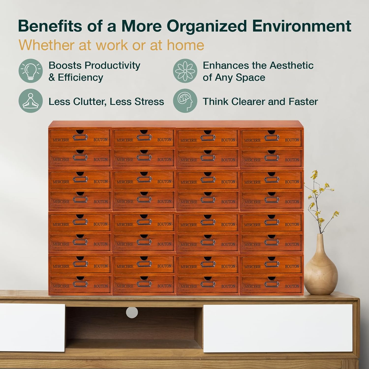 Load image into Gallery viewer, 48-Drawer Wooden Storage Box-12*4-Drawer Desktop Organizer Units with Label Holders