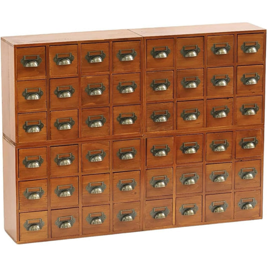 48-Drawer Wooden Apothecary Organizer - Stackable Card Catalog Storage Cabinet for Beads, Hardware, Spices, Tea & Craft Supplies