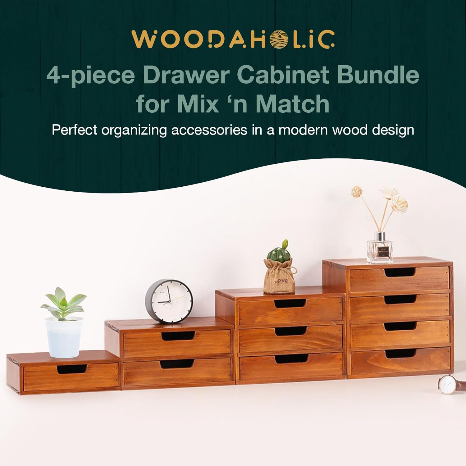 Load image into Gallery viewer, 4-Pieces Drawer Cabinet Bundle Set-Countertop Drawer Cabinets for Mix and Match - Wood Stackable Drawer Units