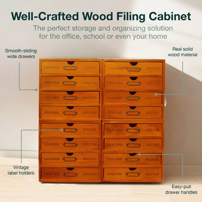 Mix and Match Set of 4 - Wood Card Catalog Storage 16-Drawer Box | Declutter Everything At Once