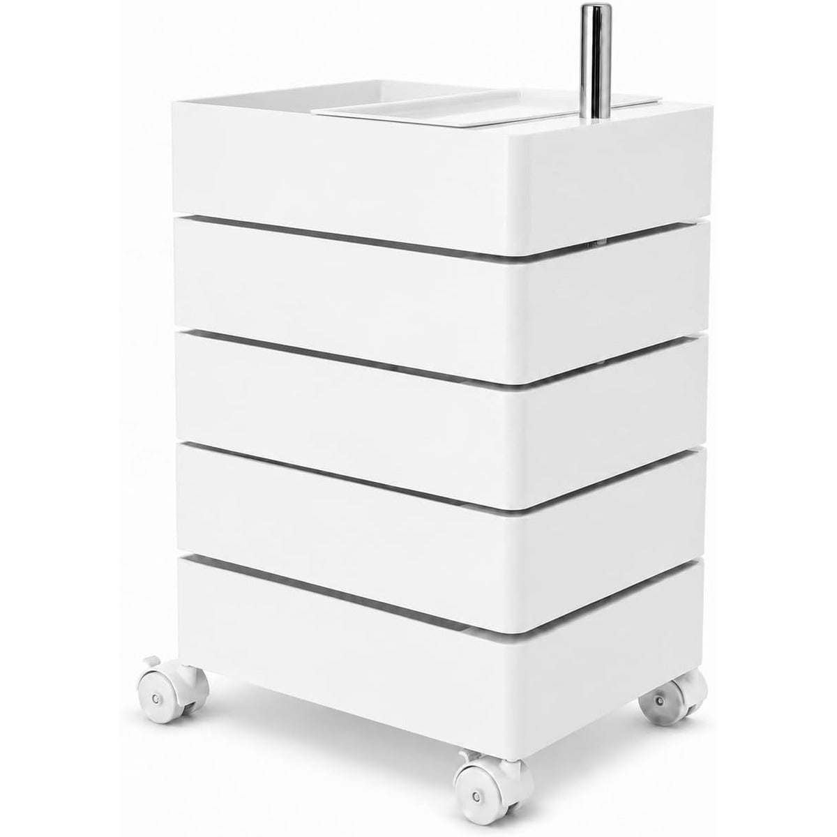 5-Level Rotating Drawer Rolling Organizer Trolley with Locking Casters - White