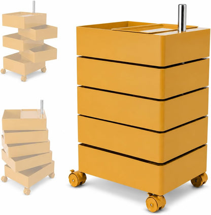 5-Tier Rotating Drawer Utility Cart with Locking Wheels for Crafts, Toys & Office Storage - Yellow