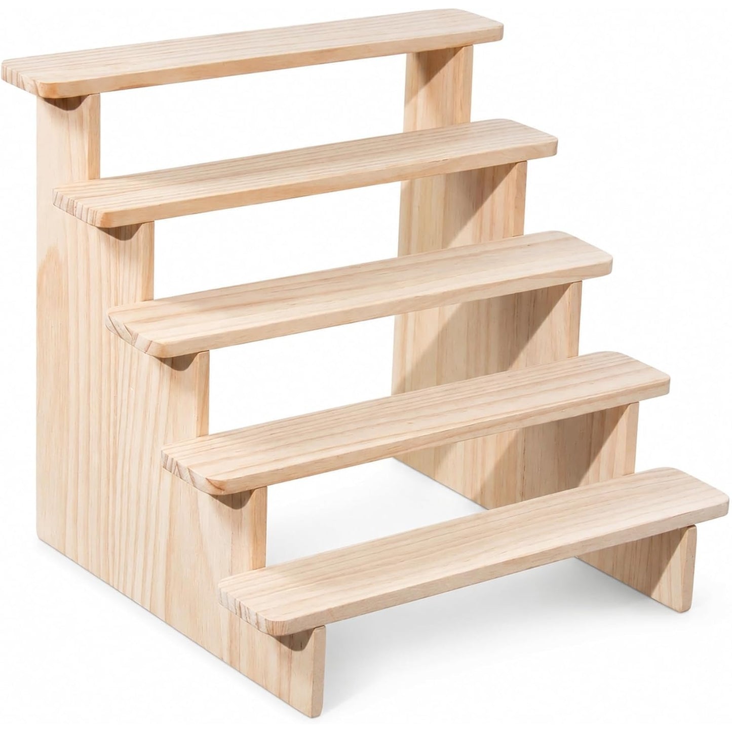 Natural Wood 5-Tier Display Riser Stand - Tabletop Stair-Step Shelf for Perfume, Cupcakes, Candles, Crystals, Nail Polish & Vendor Booths