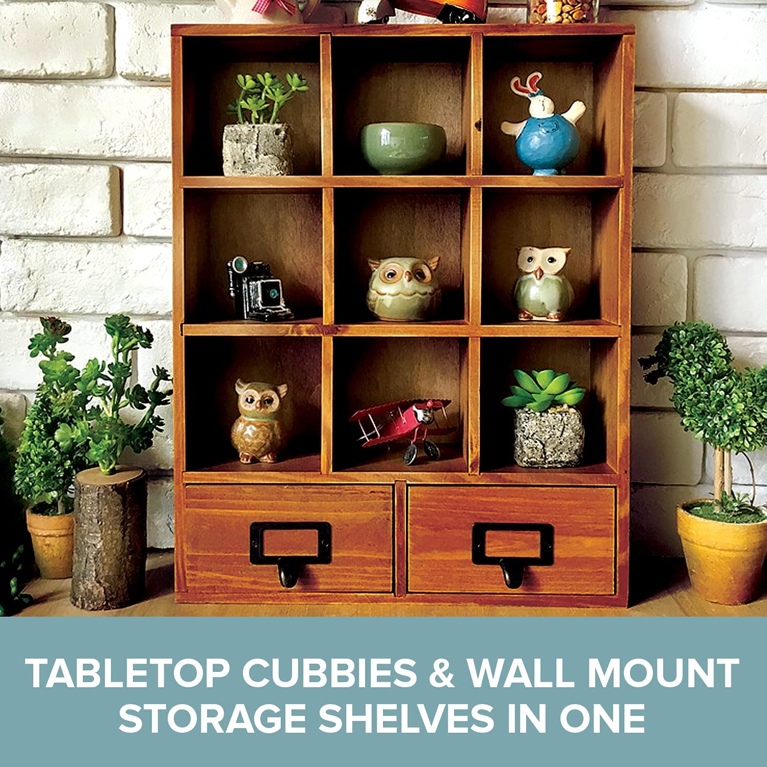 Load image into Gallery viewer, Wall Mount Wood Cabinet Top Cubbies | Rustic Floating Shelves for Storage Shelf with Drawers