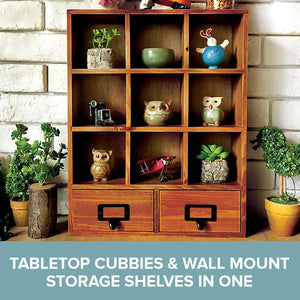 Wall Mount Wood Cabinet Top Cubbies | Rustic Floating Shelves for Storage Shelf with Drawers