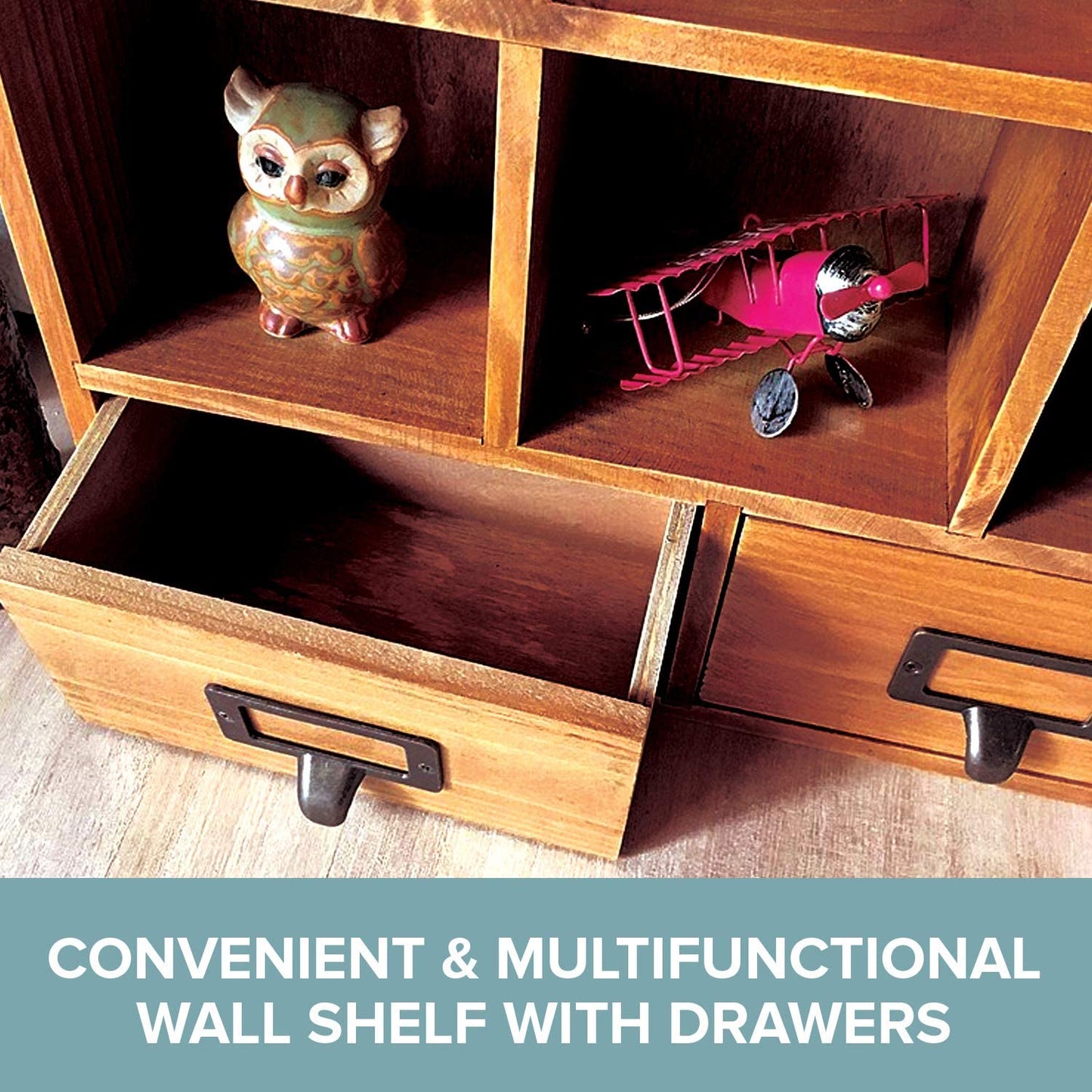 Wall Mount Wood Cabinet Top Cubbies | Rustic Floating Shelves for Storage Shelf with Drawers