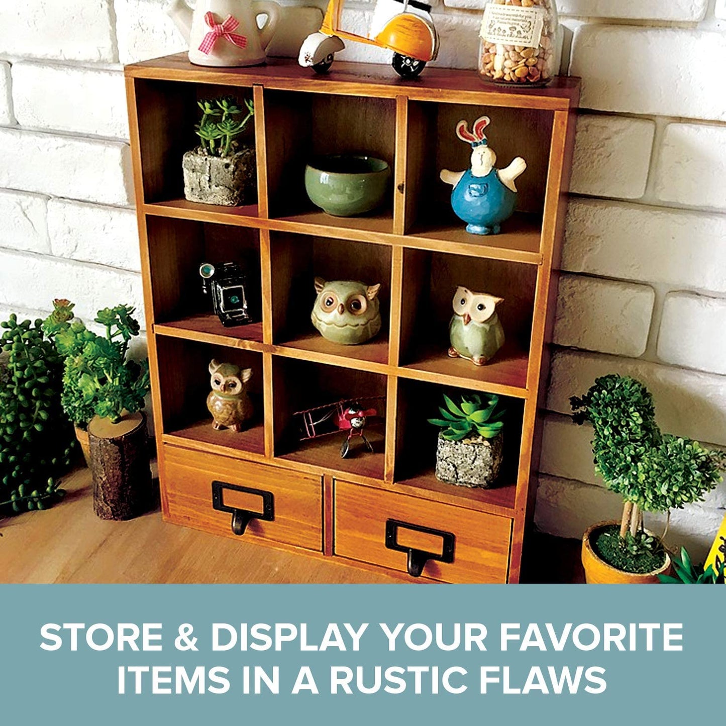 Wall Mount Wood Cabinet Top Cubbies | Rustic Floating Shelves for Storage Shelf with Drawers